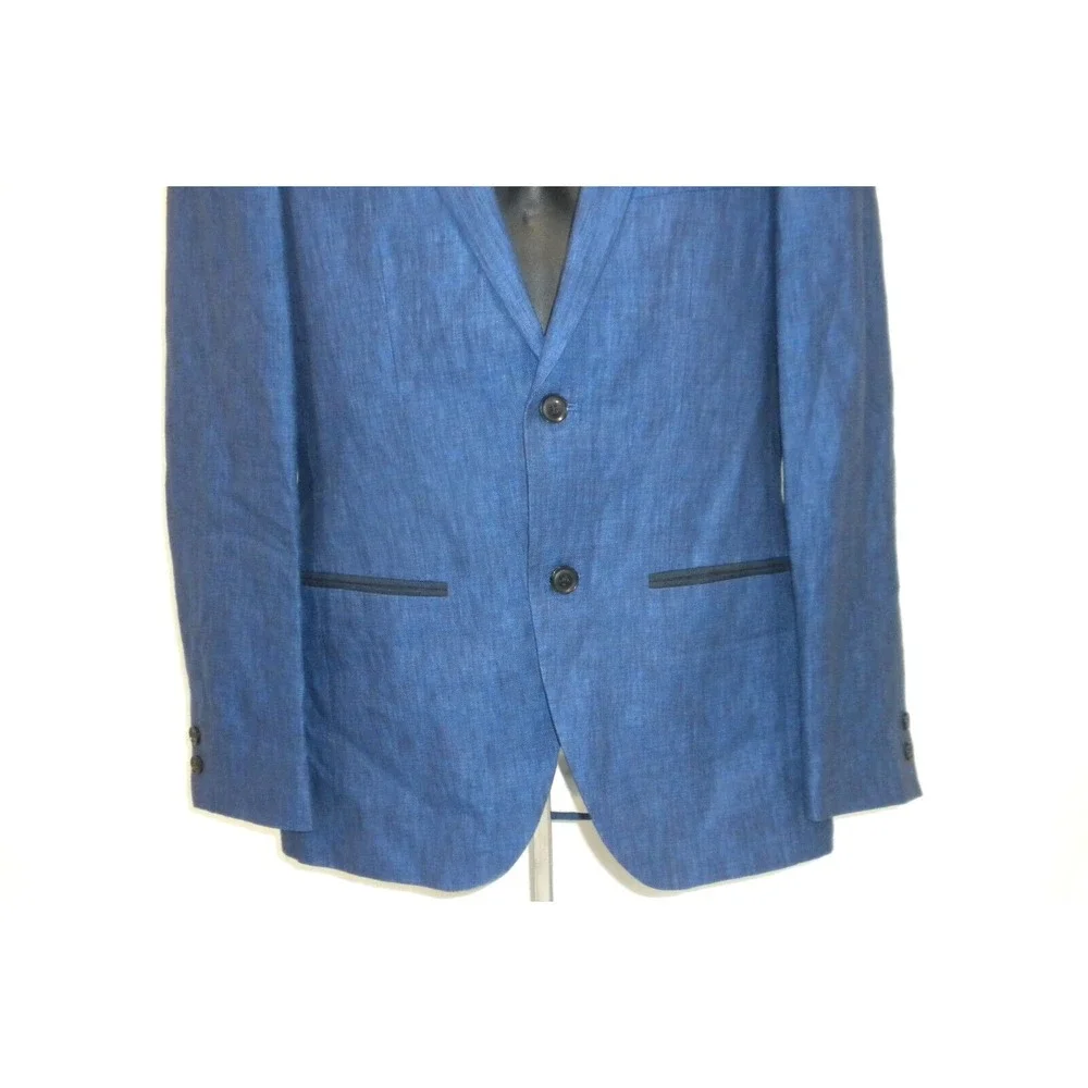 Savile‎ Row Sport Coat 36R Blue Linen 2 Button Dual Vent Lined Blazer Jacket